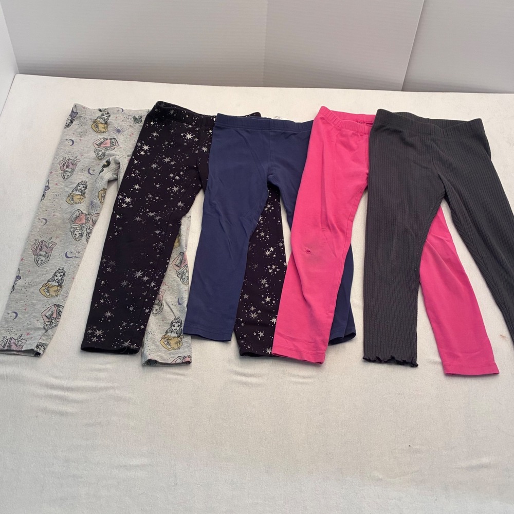 Girls Leggings Bundle Size 4 5 6 Disney Princess Stars Ribbed 5 Pair Lot